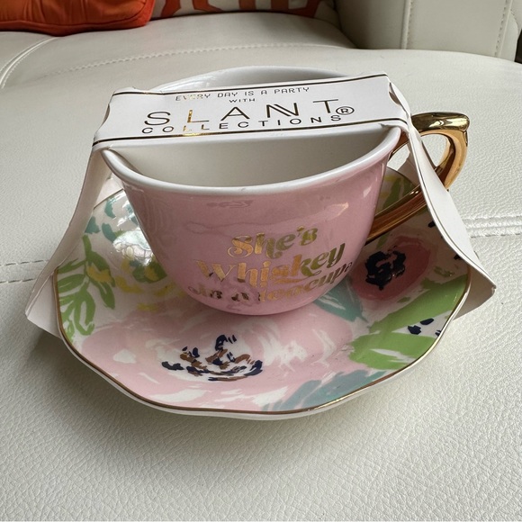 NWT Slant Collections Tea Cup & Saucer Set - Whiskey/Tea Cup - Picture 4 of 7